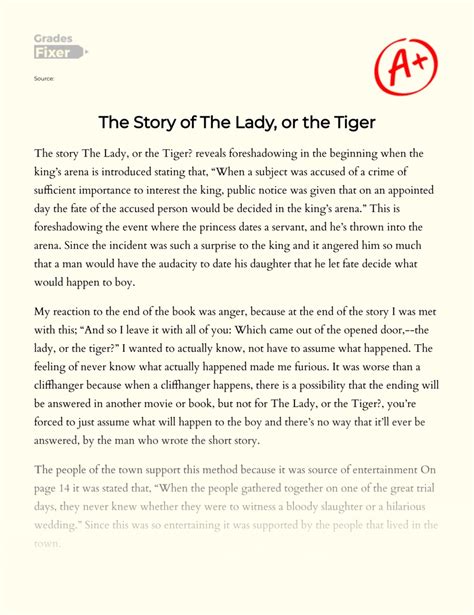 The Story of The Lady, or the Tiger: [Essay Example], 536 words