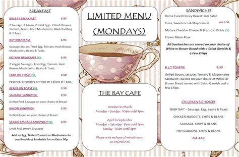 Bay Cafe Menu