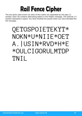 Rail Fence Cipher in Super Ciphers 28