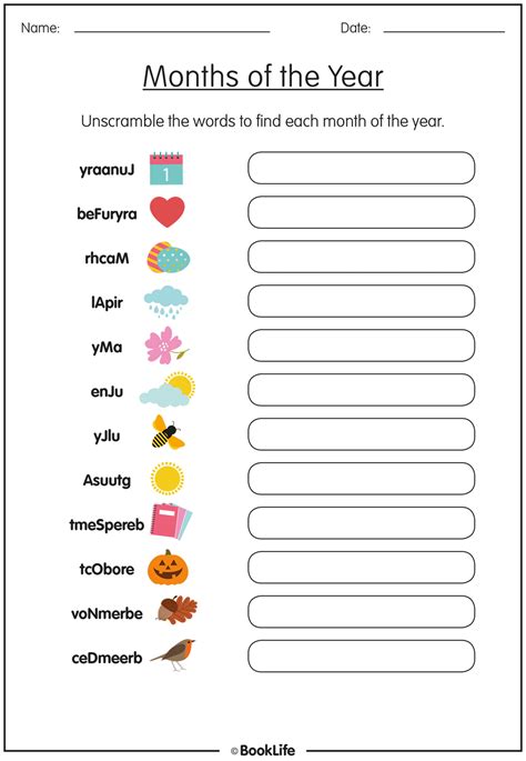 Months of the Year Activity Sheet – BookLife