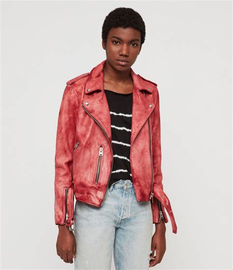 ALLSAINTS US: Womens Balfern Tye Dye Leather Biker Jacket (pink ...