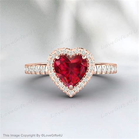 Heart Shaped Ruby Engagement Ring Rose Gold Ring Vintage Milgrain ...