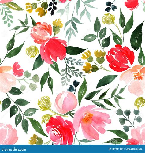 Watercolor floral pattern. stock illustration. Illustration of bloom ...