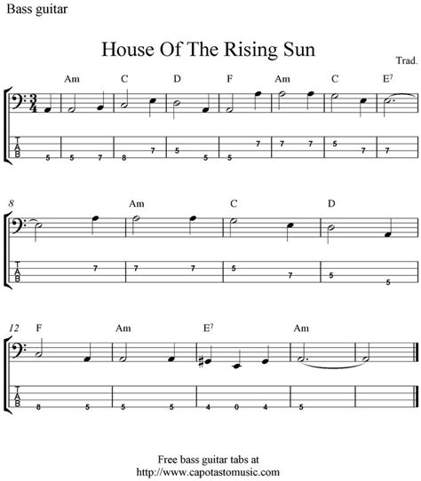 Free Beginner Guitar Sheet Music | Free bass tab sheet music, House Of The Rising Sun | Bass ...