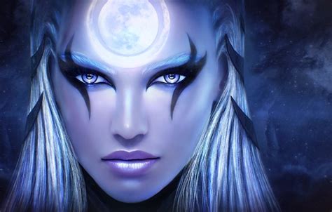 Wallpaper girl, face, beauty, art, League of Legends, Diana, Scorn of ...