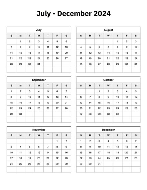 July to December 2024 Calendar - A Printable Calendar