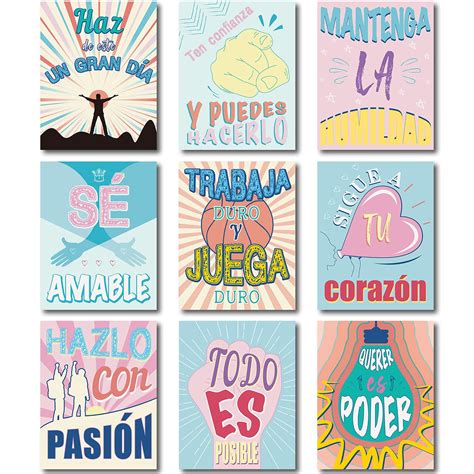 Buy Outus 9 Pieces Motivational s in Spanish Classroom Decorations Spanish Educational s for ...