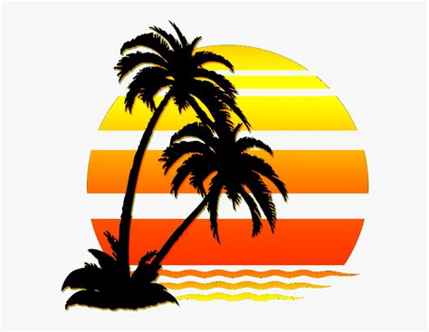 #palmtree #water #sunset #silhouette #sun #aesthetic - Palm Tree Beach Clipart, HD Png Download ...