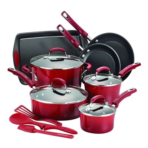 Rachel Ray Hard Enamel 14 Piece Non Stick Cookware Set Red | Cookware set, Nonstick cookware ...
