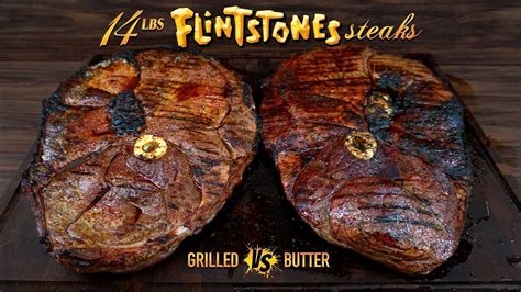 110 Oz GIANT STEAKS, Grilled vs Butter Poached, Flintstone Steak | GugaFoods - YouTube