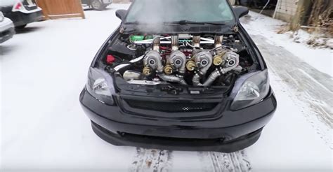 This Quad-Turbo’d Honda Civic on Tracks Is the Right Way to Tackle Snow ...