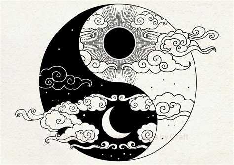 Sun and Moon Stencil Yin Yang Wall Art DIY Fabric Print - Etsy México | Yin yang tattoos, Yin ...