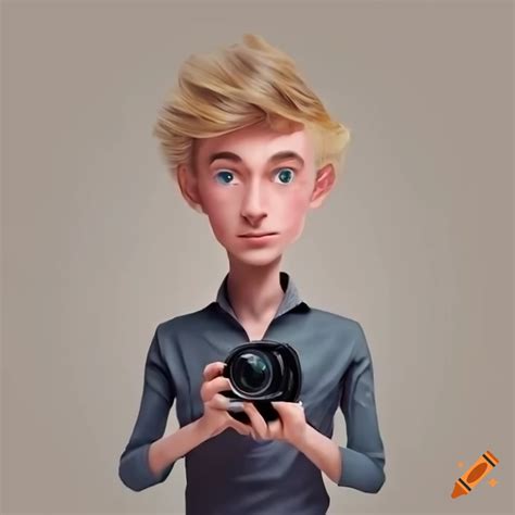 Digital artwork of a blond man with a macbook pro and camera on Craiyon