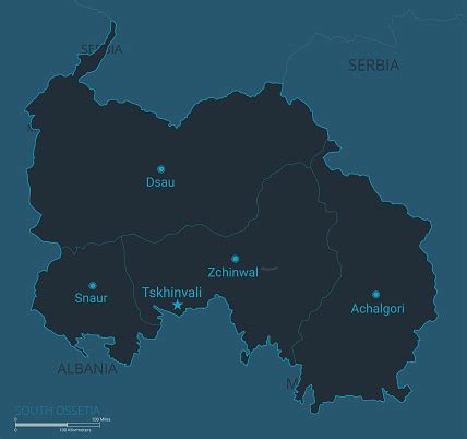 South Ossetia Map High Detailed Vector Map Of South Ossetia With Countries Capital Cities Names ...