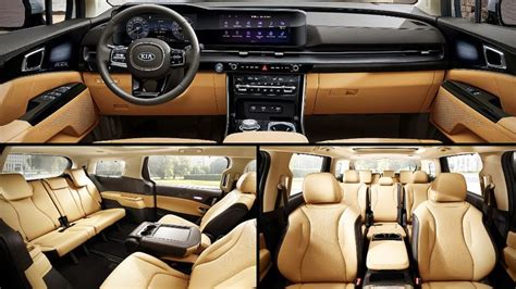 the inside and outside view of a car with tan leather seats, steering wheel, dash board, center ...