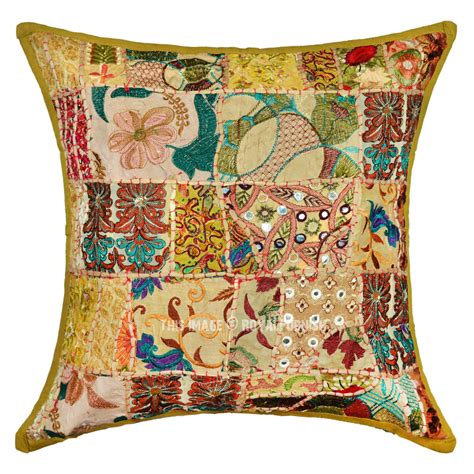 20X20 Green Handmade Boho Accent Square Throw Pillow Cover ...