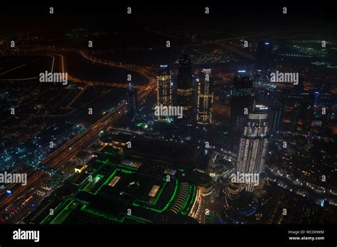 The image of Aerial View of Dubai in the night from Buruj Khalifa in ...