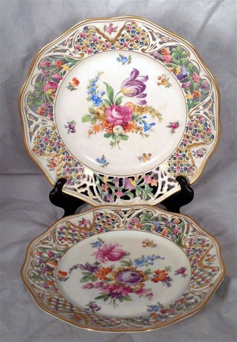 2 German Bavarian Dresden Schumann Pierced Porcelain Reticulated Plates #Schumann | Dresden ...