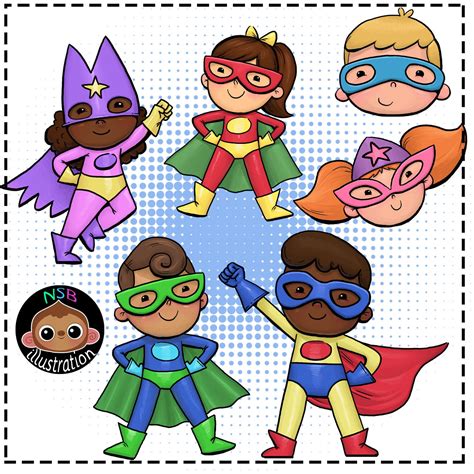 SUPERHERO KIDS Clip Art Commercial Use Hero Clipart for | Etsy