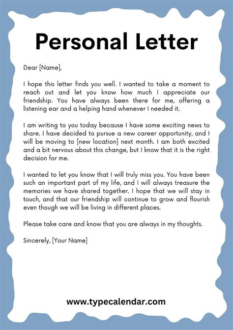 Printable Personal Letter Templates: Make Writing Heartfelt Messages ...