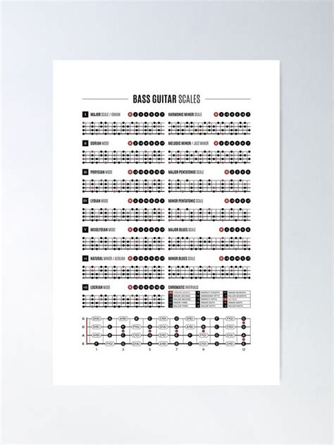 Bass Guitar Scales & Modes Chart Poster