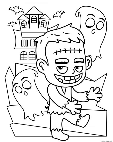 Halloween Frankenstein Cute Kids Coloring page Printable