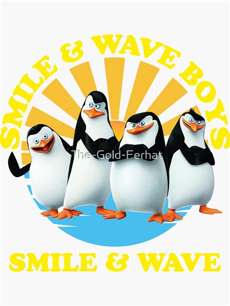 "Madagascar Penguins Smile And Wave Sunset Text Poster V6" Sticker by ...