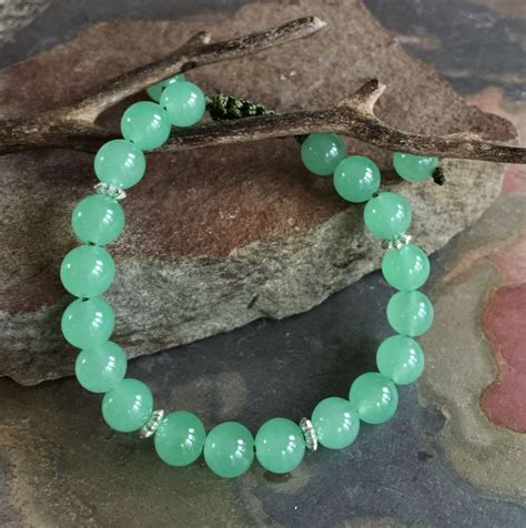 Jade Bracelet, Green Jade Jadeite Macrame bracelet, Jade gemstone Adjustable bracelet,Yoga ...