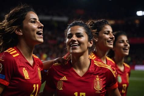 Premium Photo | Spain Women's National Football Team Celebrates Victory Full Of Joyful Emotions