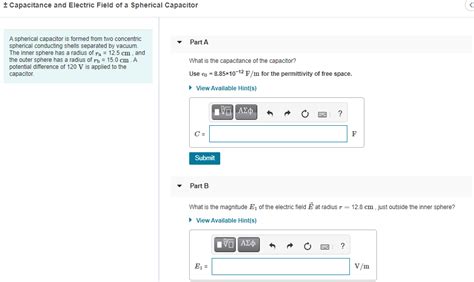 Solved + Capacitance and Electric Field of a Spherical | Chegg.com