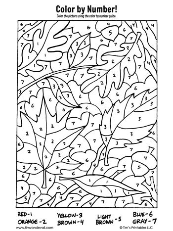 Autumn Leaves Color by Number - Tim's Printables