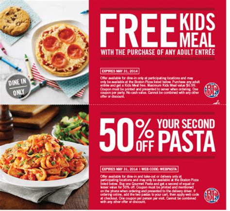 Boston Pizza Canada Printable Coupons: Free Kids Meal With Purchase of Adult Entree + 50% Off ...