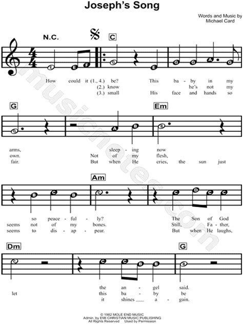 Michael Card "Joseph's Song" Sheet Music for Beginners in C Major ...