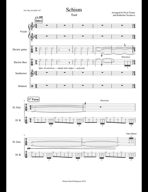 Schism sheet music for Voice, Guitar, Bass, Percussion download free in PDF or MIDI