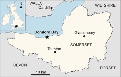 Map of Somerset including the location of Doniford Bay (indicated by a... | Download Scientific ...