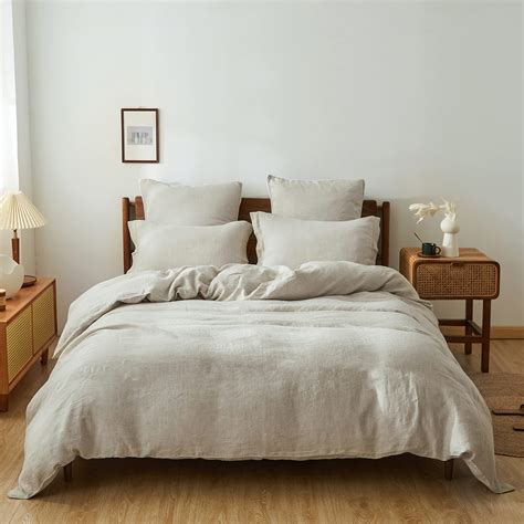 Simple&Opulence 100% Linen Duvet Cover Set with Washed-French Flax-3 ...