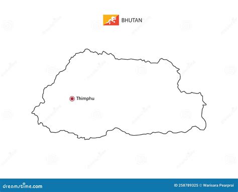 Hand Draw Thin Black Line Vector of Bhutan Map with Capital City ...