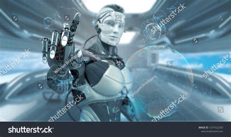 Robot On Futuristic Background 3d Render Stock Illustration 1277522203 ...