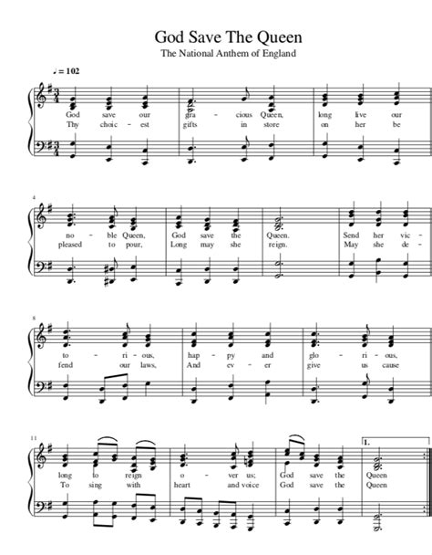 God Save the Queen - Easy Sheet Music in PDF - La Touche Musicale