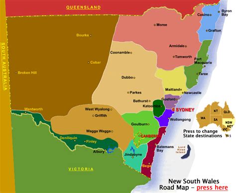 New South Wales Holiday Regions Map NSW