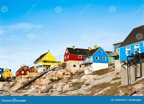 Colorful Houses on the Rocks in Ilulissat, Greenland Stock Image ...