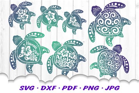 Hawaii Hibiscus Spiral Sea Turtle SVG DXF Cut Files Bundle (681434) | SVGs | Design Bundles