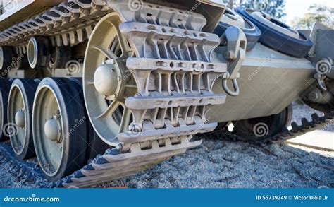 Tank tread and road wheels stock image. Image of centurion - 55739249