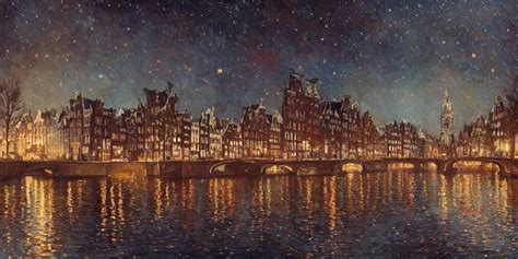 a view from the amstel river in amsterdam at night | Stable Diffusion