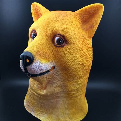 2018 Vinyl Doge Full Head Mask Cosplay Masquerade Dress Up Dog Carnival Halloween Yellow-in ...