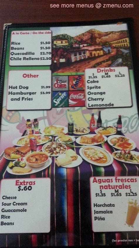 Menu at Tacos El Guero restaurant, San Diego, Dairy Mart Rd #126