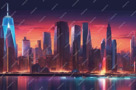 Premium Vector | New york city at night 3d illustration new york city at night 3d illustration ...