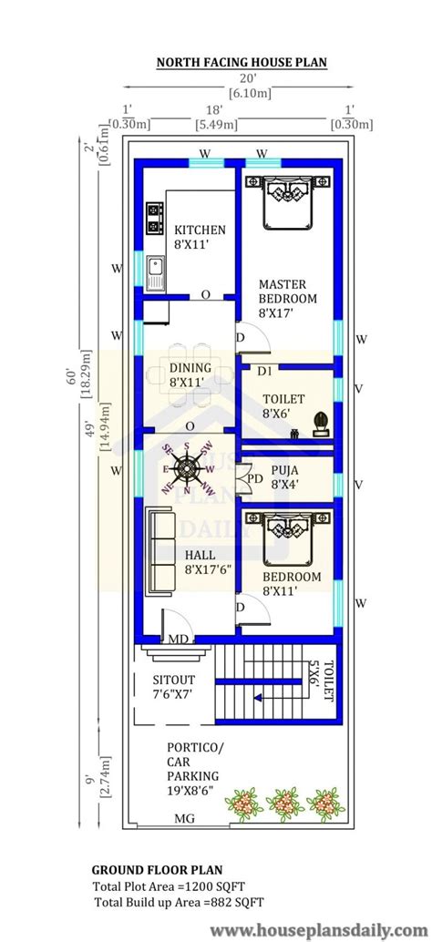 20x60 Modern House Plan | 20×60 House Plan Design | 20 x 60 2BHK House Plan - House Designs and ...