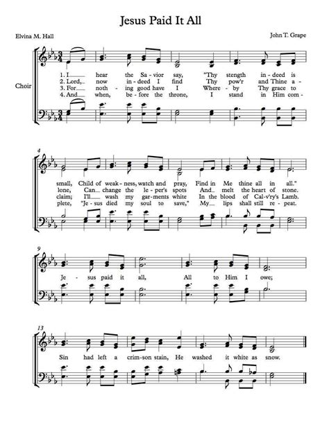 Free Choir Sheet Music – Jesus Paid It All | Jesus paid it all, Christian ukulele songs, Hymn ...