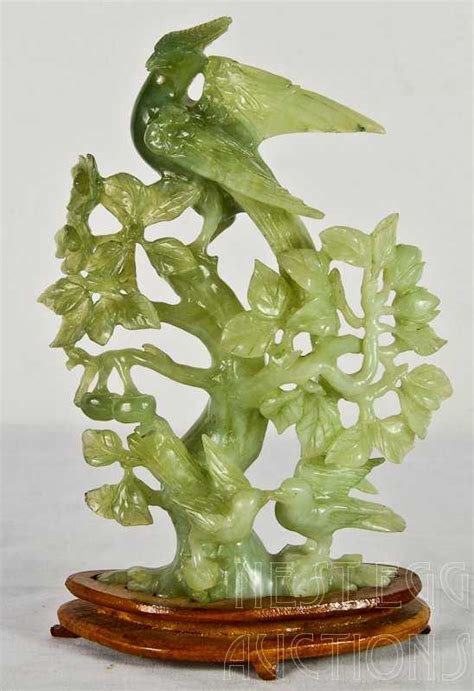 Chinese Jade Sculpture Phoenix and Birds in Plum Tree